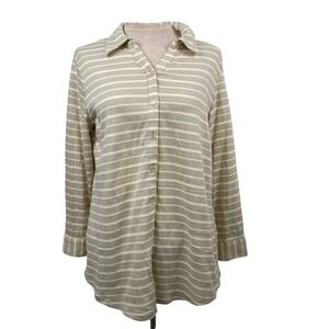 NY Collection‎ Striped Long Sleeve Button Front Shirt Top Women's Size Medium
